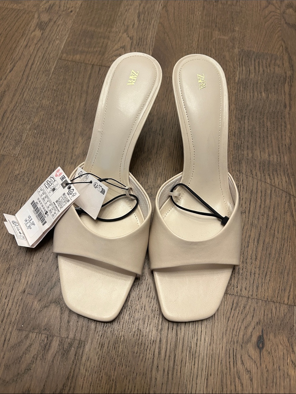 Zara Cream Open-Toe Square Mule Heels